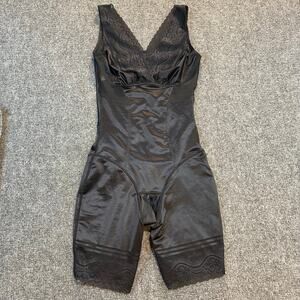 Merrige Shapewear Women's Large Black Tummy Thigh Control Open Crotch Bodysuit